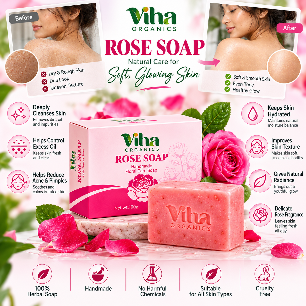 Organic Rose Soap 100 gm - alternate view